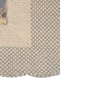 Country Cottage Patchwork Bedspread & 2 Pillowcases Set Blue Beige - Beattys of Loughrea | www.beattys.ie