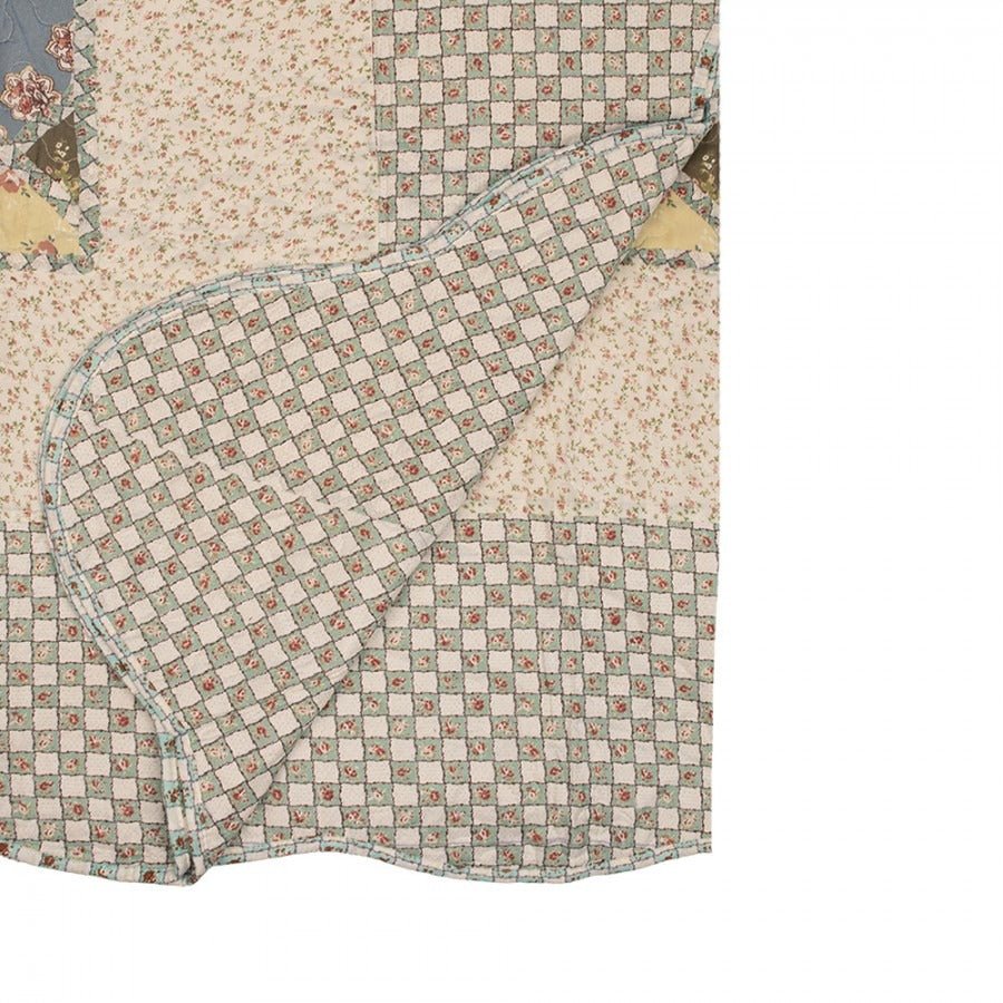 Country Cottage Patchwork Bedspread & 2 Pillowcases Set Blue Beige - Beattys of Loughrea | www.beattys.ie