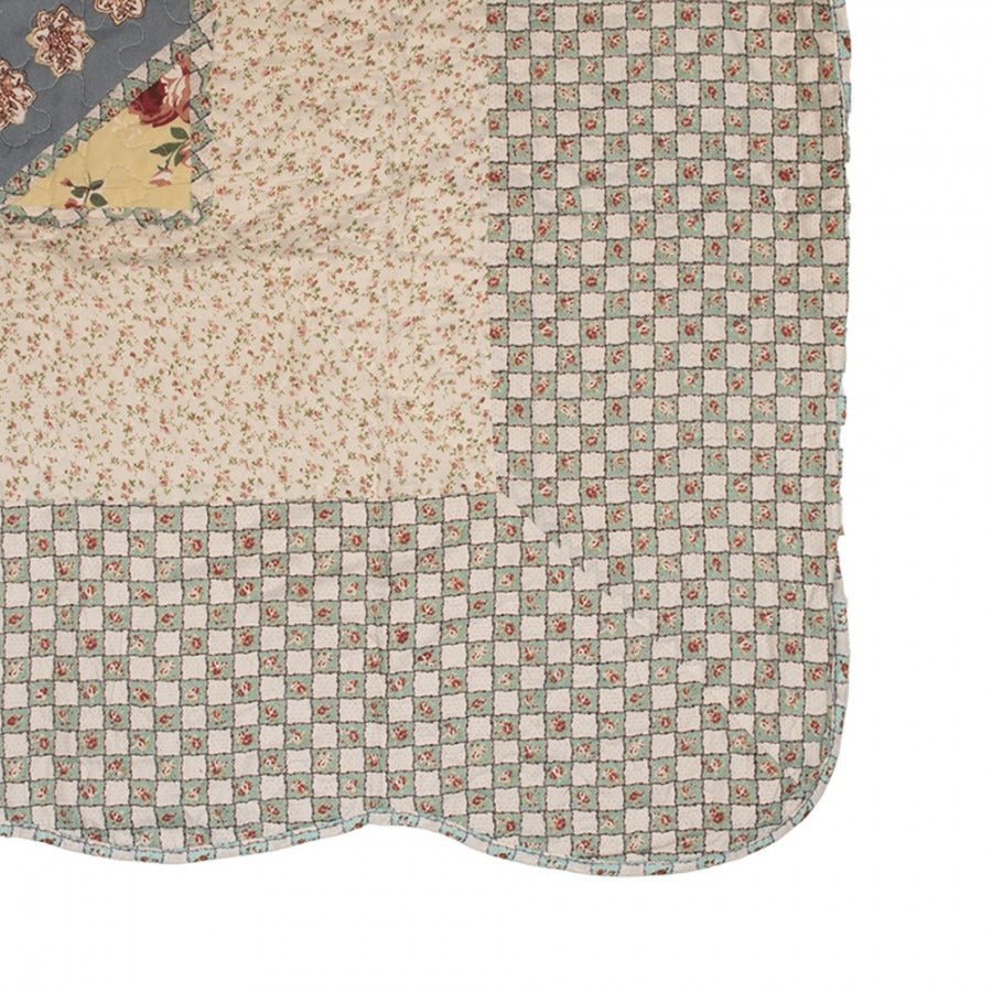 Country Cottage Patchwork Bedspread & 2 Pillowcases Set Blue Beige - Beattys of Loughrea | www.beattys.ie