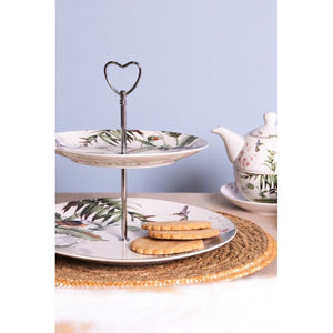 Etagere 2 Tier 26 x 24cm White Green Porcelain Birds Round Cake Stand - Beattys of Loughrea | www.beattys.ie
