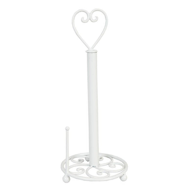 Kitchen Roll Holder 18 x 39cm White Iron Heart - KITCHEN HAND TOOLS - Beattys of Loughrea