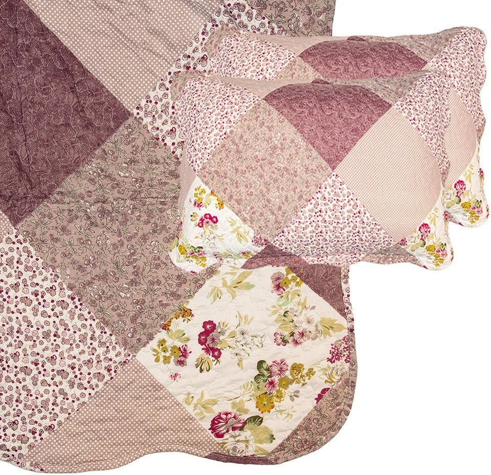 Country Cottage Patchwork Bedspread & 2 Pillowcases Set Purple - Beattys of Loughrea | www.beattys.ie
