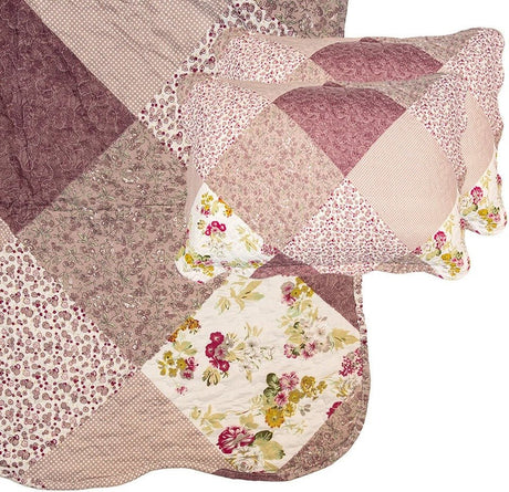 Country Cottage Patchwork Bedspread & 2 Pillowcases Set Purple - BED SPREADS/COVERS/QUILTS - Beattys of Loughrea