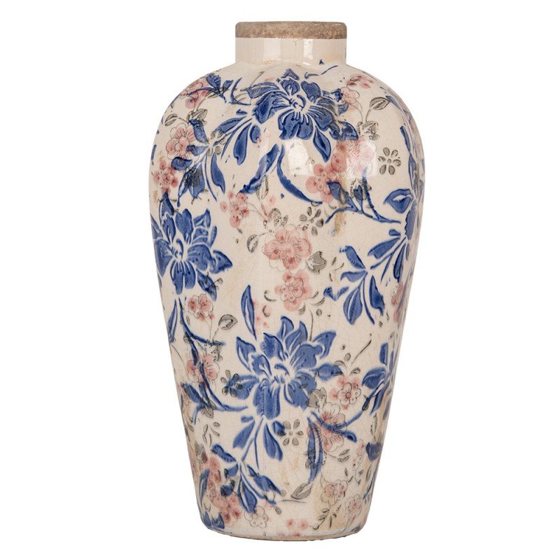 Vase 17x30 cm Beige Blue Ceramic Flowers - FLOWERPOT/VASE/JUG 1 - Beattys of Loughrea
