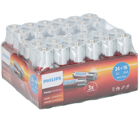 PHILIPS Alkaline Batteries 40pk (24 x AA & 16 x AAA) - BATTERIES - Beattys of Loughrea
