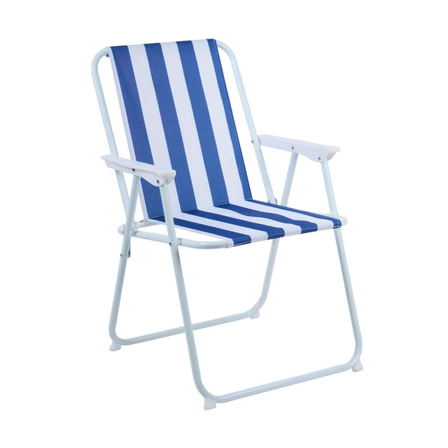 Folding Beach Chair Blue and White - SINGLE GARDEN BENCH/ CHAIR - Beattys of Loughrea