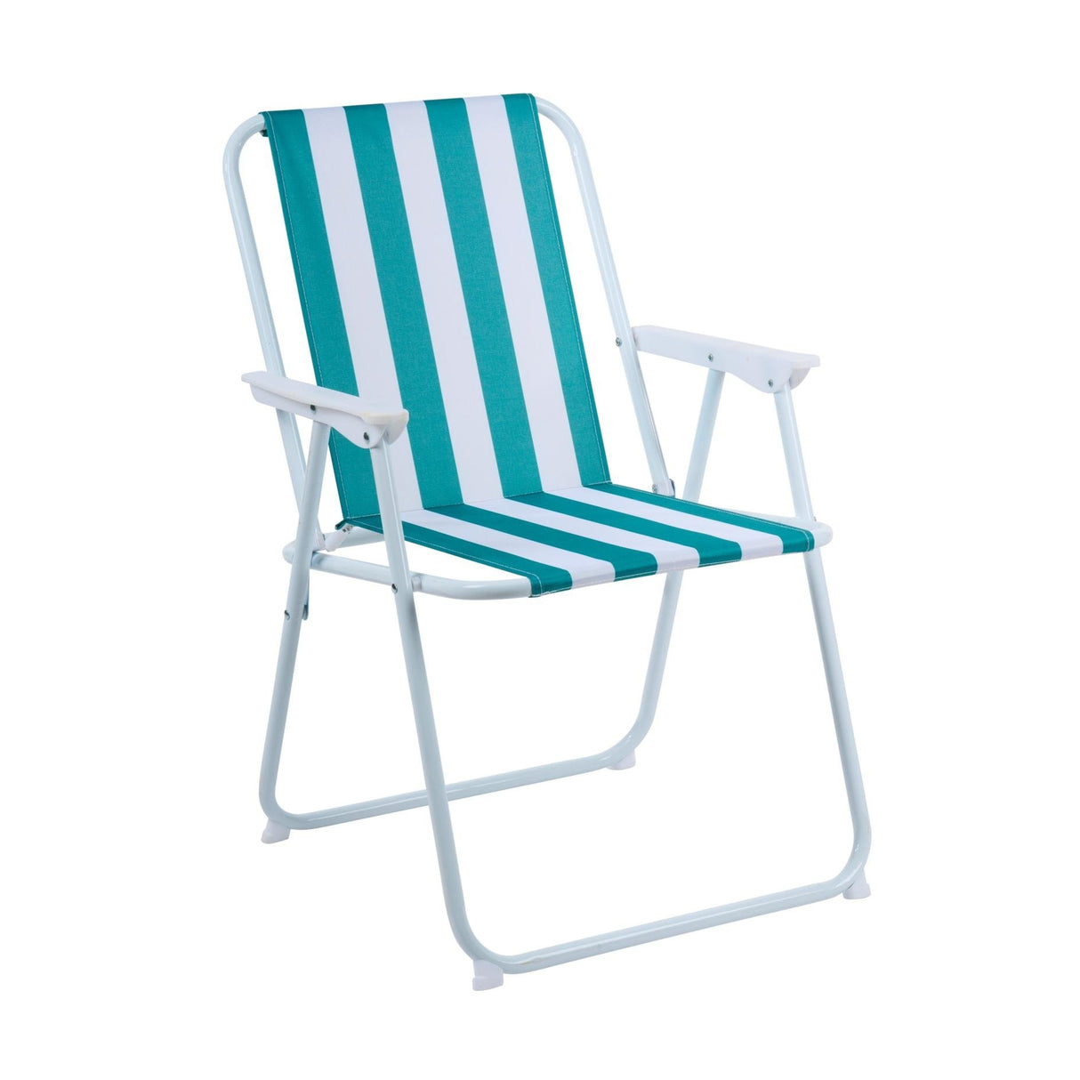 Folding Beach Chair Green and White - SINGLE GARDEN BENCH/ CHAIR - Beattys of Loughrea