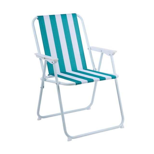 Folding Beach Chair Green and White - SINGLE GARDEN BENCH/ CHAIR - Beattys of Loughrea