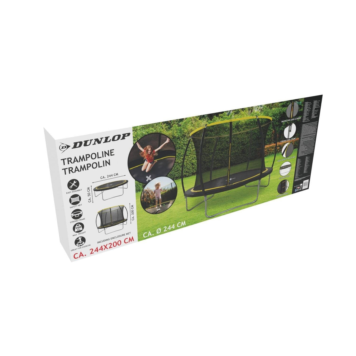 DUNLOP Trampoline with Safety Net 8ft (244 x 200cm) - SWINGS/SLIDE OUTDOOR GAMES - Beattys of Loughrea