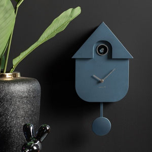 Wall Clock Modern Cuckoo Metallic Dark Blue - CLOCKS - Beattys of Loughrea