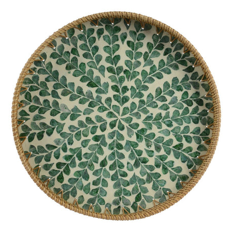 Round Rattan Tray with Green Leaf Pattern – 38cm - WOODEN KITCHENWARE /ACCESSORIES - Beattys of Loughrea