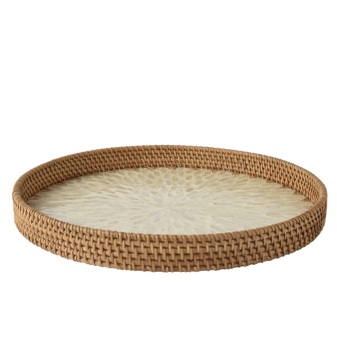 Round Rattan Tray with Natural Petal Pattern – 38cm - WOODEN KITCHENWARE /ACCESSORIES - Beattys of Loughrea