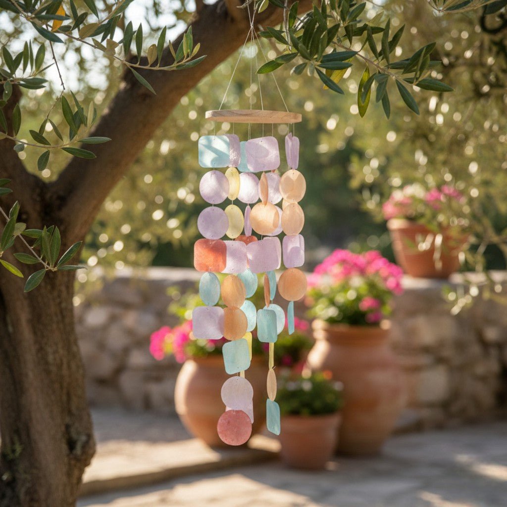 Mobile Capiz Round – Pastel Colours - GARDEN ORNAMENTS INCL SOLAR - Beattys of Loughrea