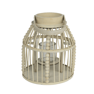 Wooden Round Lantern with Glass Cup – 39cm Height - CANDLE HOLDERS / Lanterns - Beattys of Loughrea