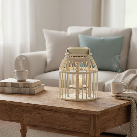 Wooden Round Lantern with Glass Cup – 39cm Height - CANDLE HOLDERS / Lanterns - Beattys of Loughrea