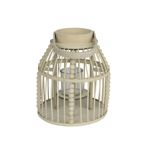 Wooden Round Lantern with Glass Cup – 28cm Height - CANDLE HOLDERS / Lanterns - Beattys of Loughrea