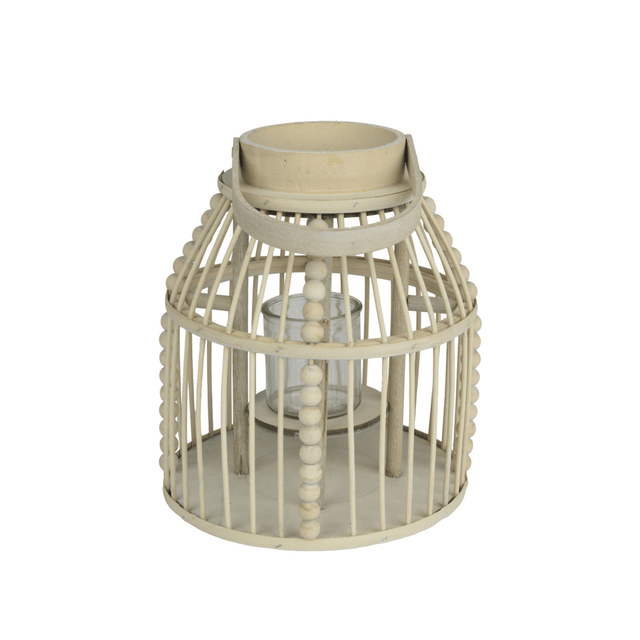 Wooden Round Lantern with Glass Cup – 28cm Height - CANDLE HOLDERS / Lanterns - Beattys of Loughrea