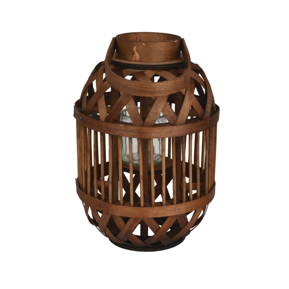 Bamboo Round Lantern with Glass Cup – 47cm Height - CANDLE HOLDERS / Lanterns - Beattys of Loughrea
