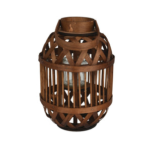 Bamboo Round Lantern with Glass Cup – 47cm Height - CANDLE HOLDERS / Lanterns - Beattys of Loughrea