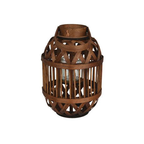 Bamboo Round Lantern with Glass Cup – 34cm Height - CANDLE HOLDERS / Lanterns - Beattys of Loughrea