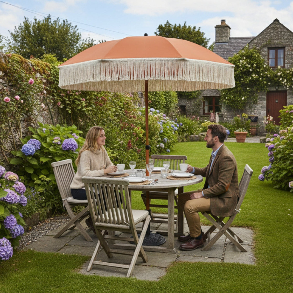 2m Fringed Parasol – Terracotta - PARASOLS - Beattys of Loughrea