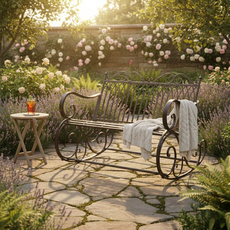 Outdoor Rocking Garden Bench – Steel Bordeaux Brown (92 x 113 cm) - SINGLE GARDEN BENCH/ CHAIR - Beattys of Loughrea