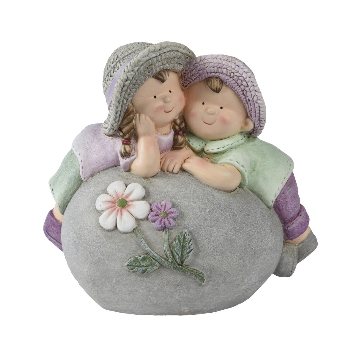 Boy & Girl on Stone with Hats Ornament - ORNAMENTS - Beattys of Loughrea