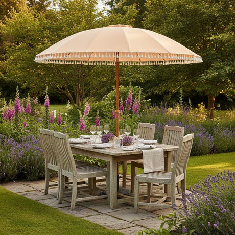 2.5m Peach Parasol with Tassels - PARASOLS - Beattys of Loughrea