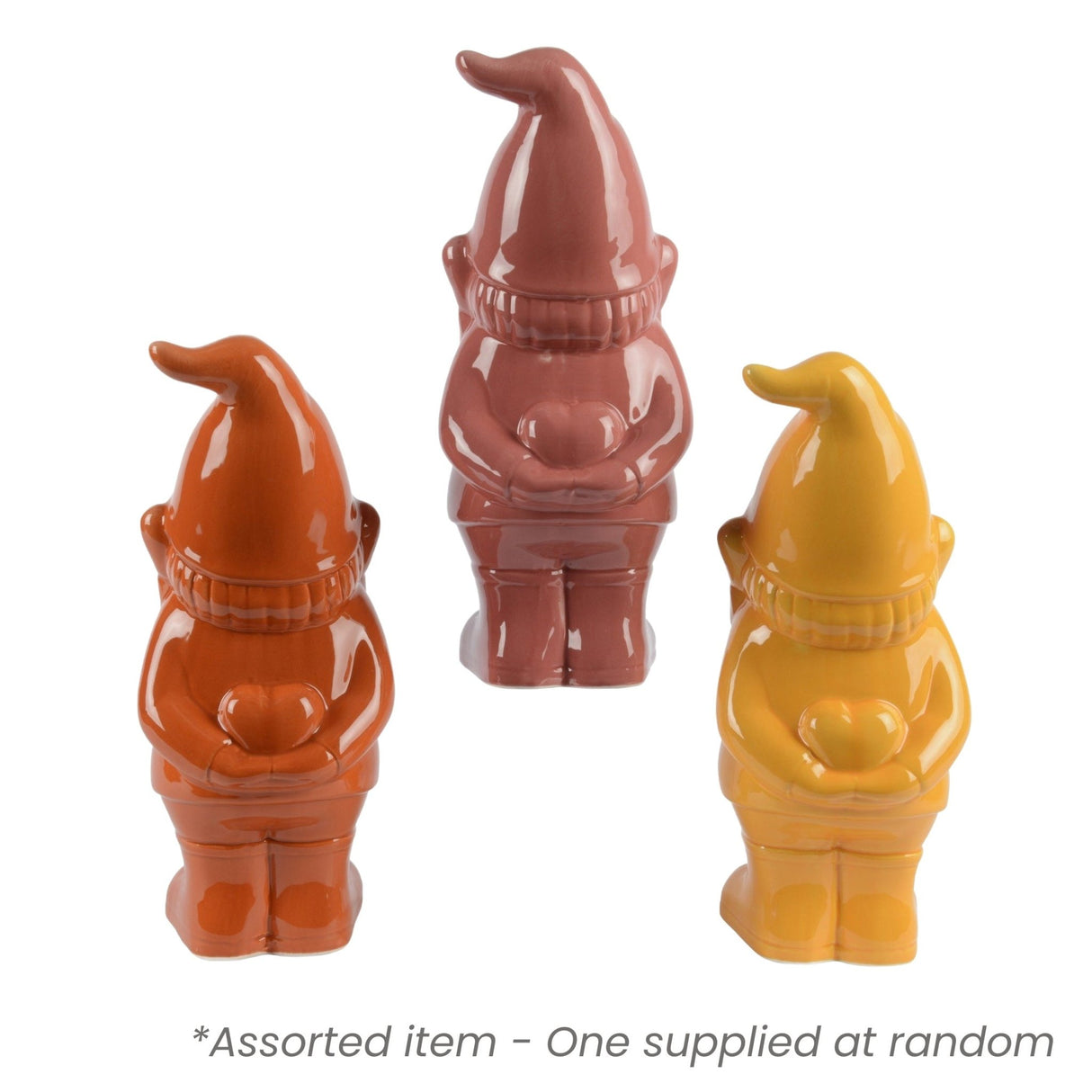 Ceramic Gnome with Shiny Heart Assorted - One Supplied* - GARDEN ORNAMENTS INCL SOLAR - Beattys of Loughrea