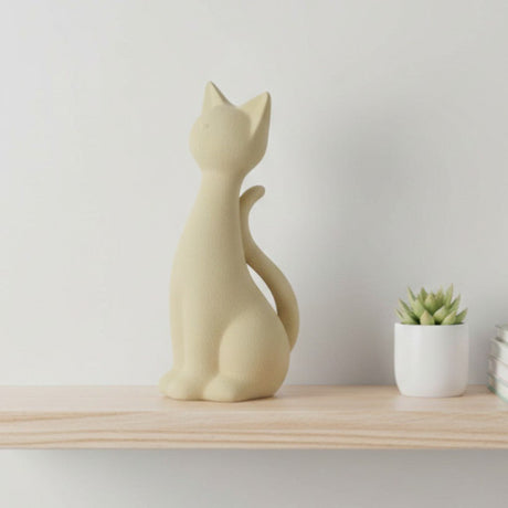 Decoris Beige Porcelain Cat Figurine, 26 cm - ORNAMENTS - Beattys of Loughrea