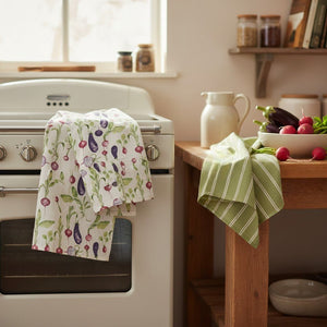Decoris Tea Towel Set 2‑Piece Green With Stripe And Vegetable Print - APRON/GLOVE/TEXTILE - Beattys of Loughrea