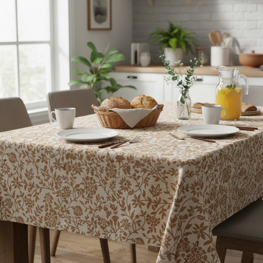 Decoris Tablecloth 140x180 cm Brown With Floral Print - TABLECLOTHS/RUNNERS - Beattys of Loughrea