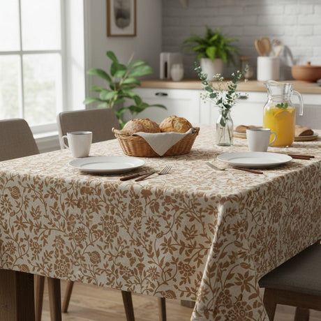 Decoris Tablecloth 140x180 cm Brown With Floral Print - TABLECLOTHS/RUNNERS - Beattys of Loughrea