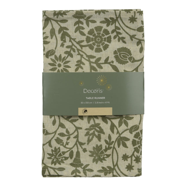 Decoris Table Runner 30x150 cm Green With Floral Print - TABLECLOTHS/RUNNERS - Beattys of Loughrea