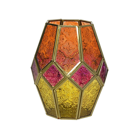 Decoris Colored Glass Lantern Pink 20.5cm - CANDLE HOLDERS / Lanterns - Beattys of Loughrea