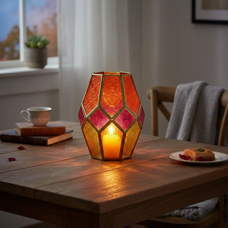 Decoris Colored Glass Lantern Pink 20.5cm - CANDLE HOLDERS / Lanterns - Beattys of Loughrea