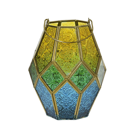 Decoris Colored Glass Lantern Green, 20.5 Cm - CANDLE HOLDERS / Lanterns - Beattys of Loughrea
