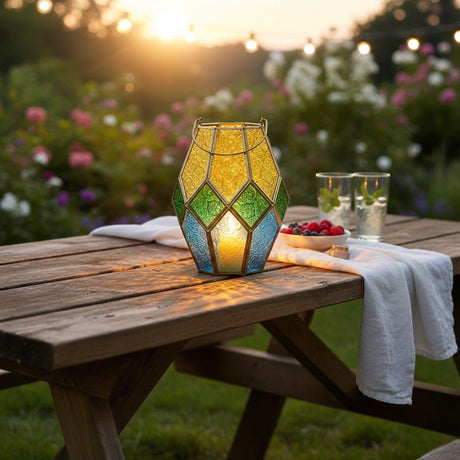 Decoris Colored Glass Lantern Green, 20.5 Cm - CANDLE HOLDERS / Lanterns - Beattys of Loughrea
