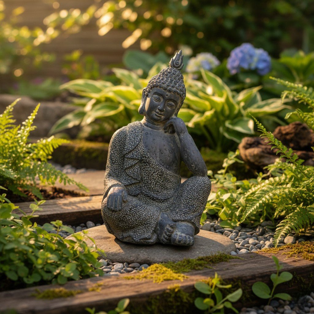 Buddha Statue Matte Black 45cm - GARDEN ORNAMENTS INCL SOLAR - Beattys of Loughrea