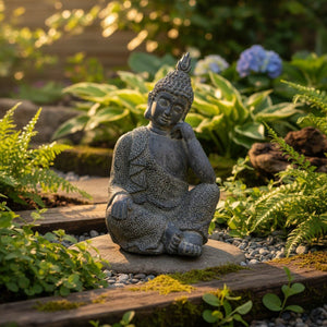 Buddha Statue Matte Black 45cm - GARDEN ORNAMENTS INCL SOLAR - Beattys of Loughrea