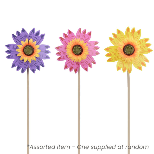 Windmill Plastic Sunflower Spinner Assorted - One Supplied* - GARDEN ORNAMENTS INCL SOLAR - Beattys of Loughrea