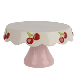 Cake Stand Round 24 Cm White With Cherry Decoration - GENERAL LOOSE WARE - Beattys of Loughrea