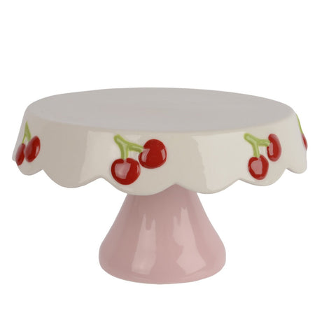 Cake Stand Round 24 Cm White With Cherry Decoration - GENERAL LOOSE WARE - Beattys of Loughrea