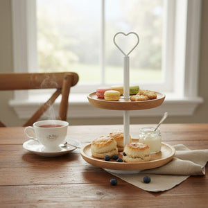 Wooden Cake Stand, 2‑Tier, Lightly Browned, Brown - WOODEN KITCHENWARE /ACCESSORIES - Beattys of Loughrea