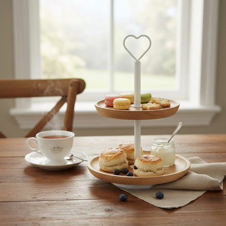 Wooden Cake Stand, 2‑Tier, Lightly Browned, Brown - WOODEN KITCHENWARE /ACCESSORIES - Beattys of Loughrea
