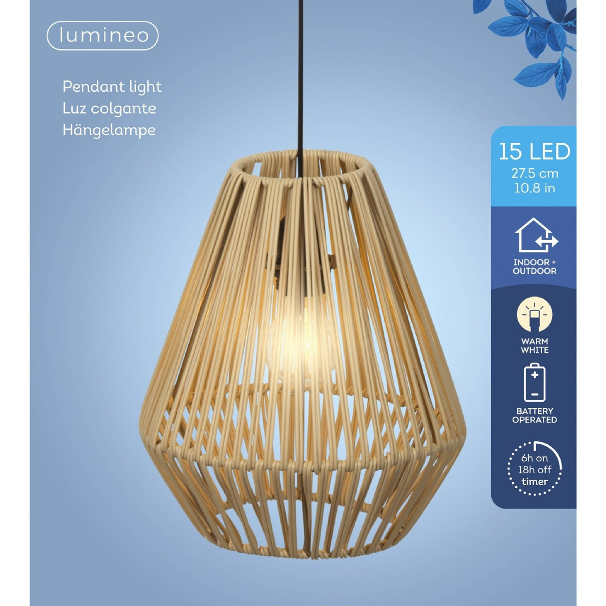 Lumineo Beige Hanging Lamp Made of Rattan with Battery Power - GARDEN ORNAMENTS INCL SOLAR - Beattys of Loughrea