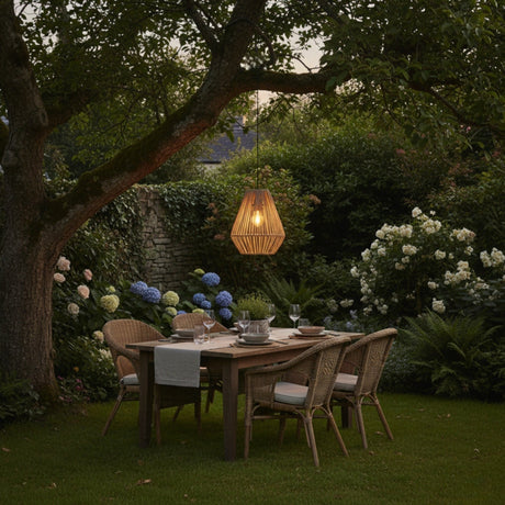 Lumineo Beige Hanging Lamp Made of Rattan with Battery Power - GARDEN ORNAMENTS INCL SOLAR - Beattys of Loughrea