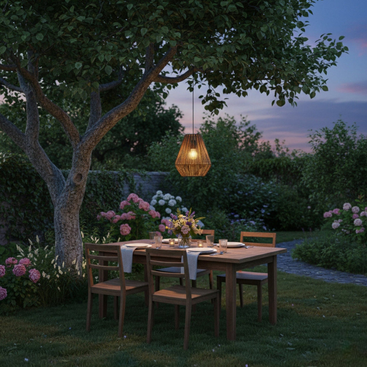 Lumineo Brown Hanging Lamp Made of Rattan with Battery Power - GARDEN ORNAMENTS INCL SOLAR - Beattys of Loughrea