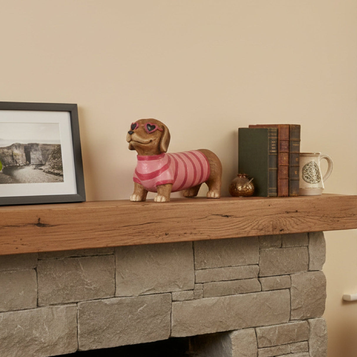Decoris Dog Decoration Brown with Pink Sweater - ORNAMENTS - Beattys of Loughrea