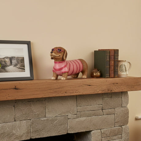 Decoris Dog Decoration Brown with Pink Sweater - ORNAMENTS - Beattys of Loughrea